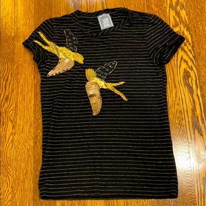 Glittering Black & Gold Evening Shirt Bird Detail